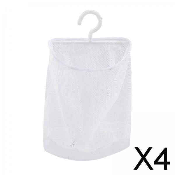 4xClothespin Bag with Hanger Breathable Mesh Net for Bathroom Hotel White
