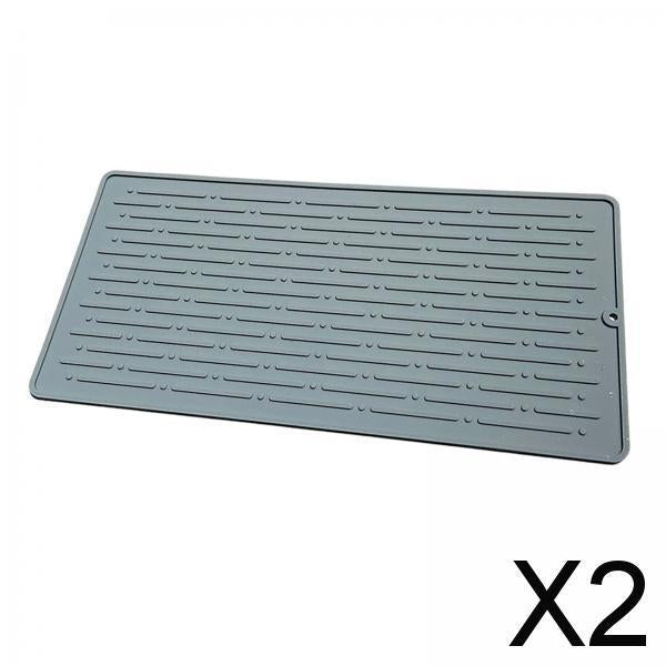 2xSilicone Drying Mat Sink Mat Rectangle Tableware Table Mat Placemat Flexible Gray