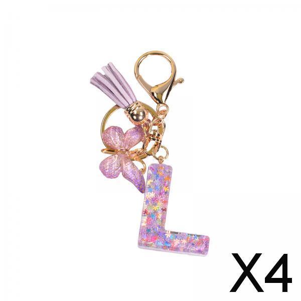4xResin Keychain Ornaments Girls Women Gifts English Alphabet Keyring Keychain L