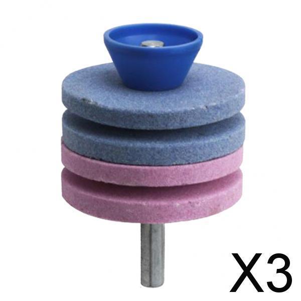 3xLawn Mower Blade Sharpener Grinder Wheel Stone for Power Drill Blue and Pink