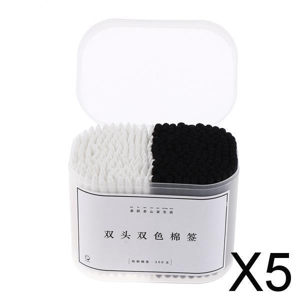 5x300Pcs Cotton Swabs Buds Spiral Pointed Tips Makeup Applicators White Black