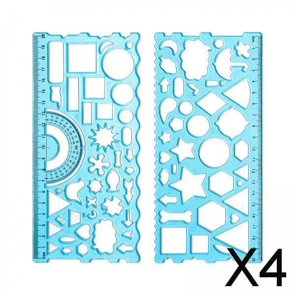 4xMultifunctional Drawing Template Geometric Ruler for Mathematics Building Blue