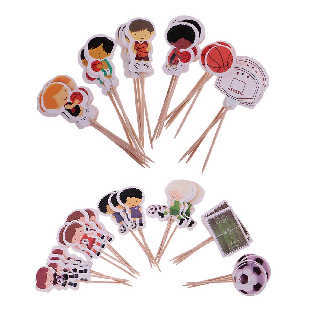 48pcs/Set Football Basketball Cupcake Picks Cake Toppers Party Decoration