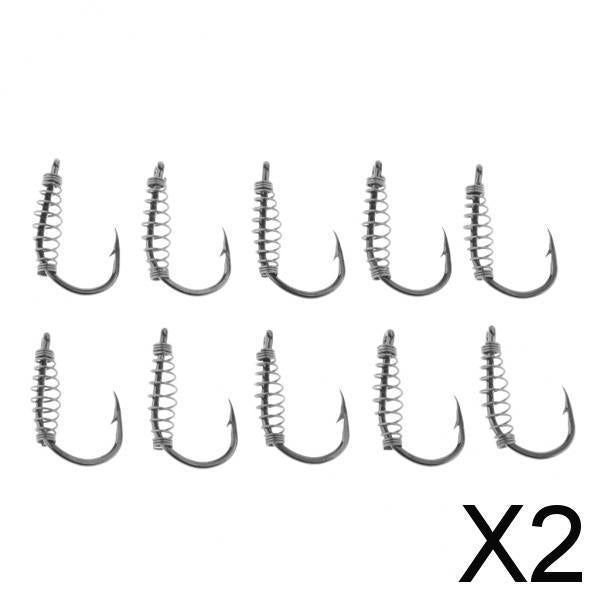 2x10pcs Spring Barbed Fishing Hooks with Hole Carp Jig Fishhook Hook Size 10