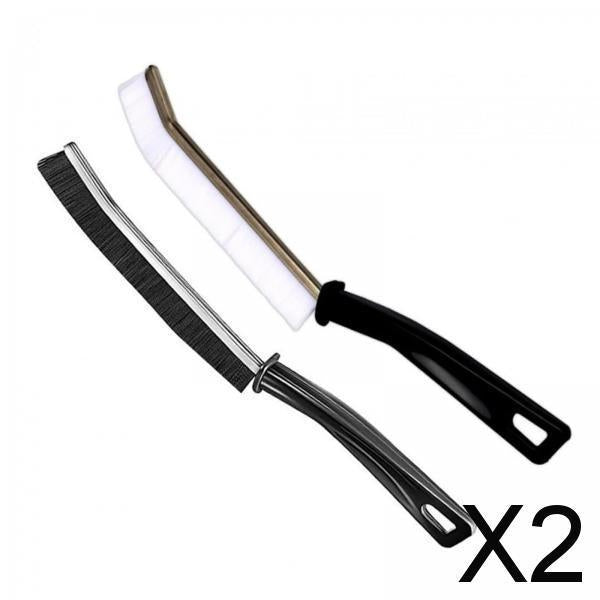 2xCrevice Brush Handheld Groove Cleaning Brush for Shower Bathtubs Dining Room White with black
