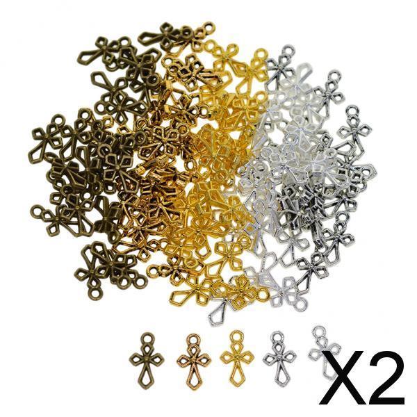 2x100pcs Vintage Filigree Hollow Cross Charms Jewelry DIY Making Mixed