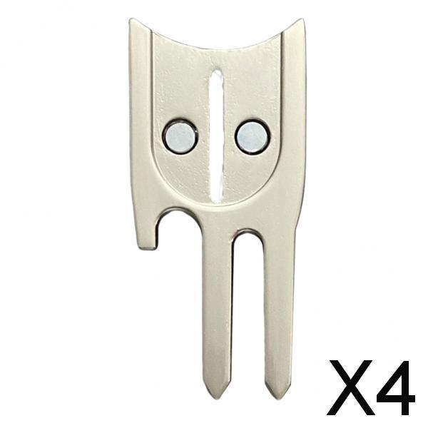 4xGolf Divot Tool Ball Marker Bottle Opener Green Repair Fork Silver