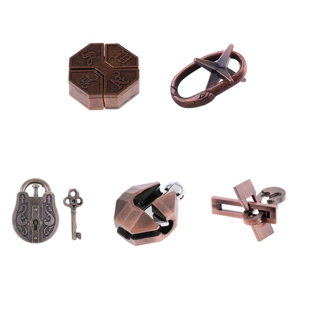 5pcs Chinese Lock Puzzle Metal Brain Teaser IQ Test Toys for Adults Children