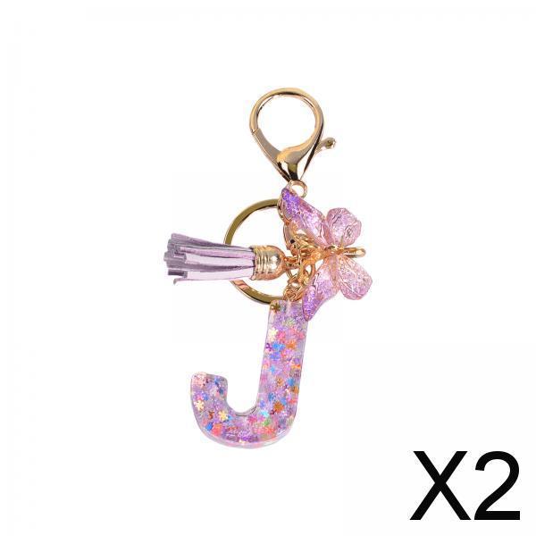 2xResin Keychain Ornaments Girls Women Gifts English Alphabet Keyring Keychain J