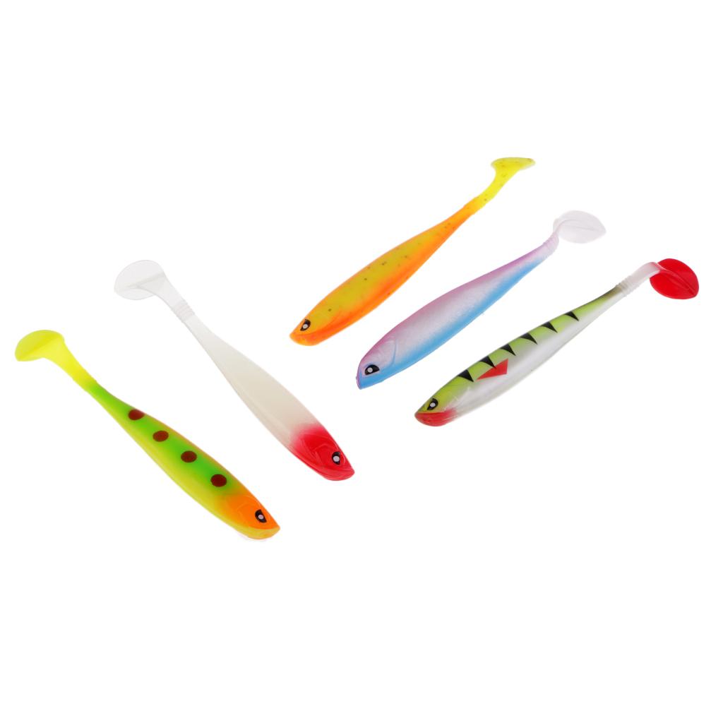 5pcs Soft Plastic Fishing Baits T Tail Luminous Artificial Fishing Lures