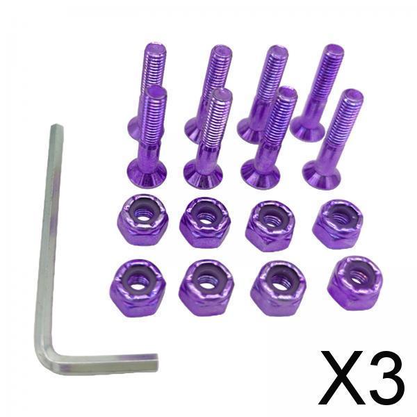 3x8pcs Replacement Skateboard Hardware Set Longboard Screws Accessories purple