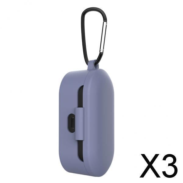 3xFor QCY T1S/QS2 Earbuds Cover Bluetooth Earphone Case Cover Protective Case Lavender gray+anti-lost buckle