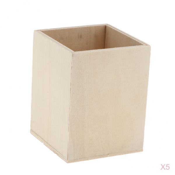 5pcs Unfinished Wood Pen Container Brush Pot for Kids DIY Craft