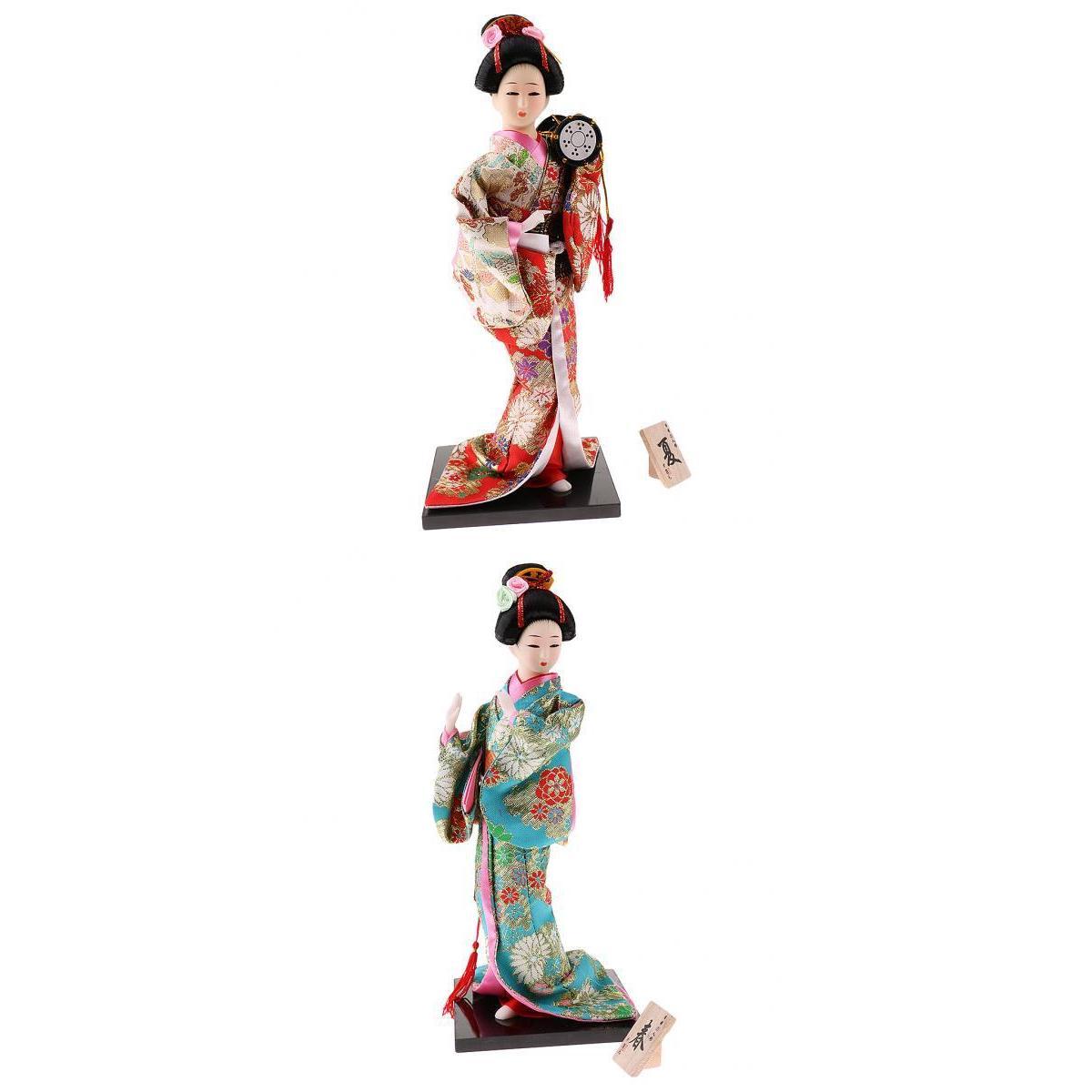 2Pcs Japanese Geisha Kimono Doll Ornaments Crafts Home Table Decoration Gift