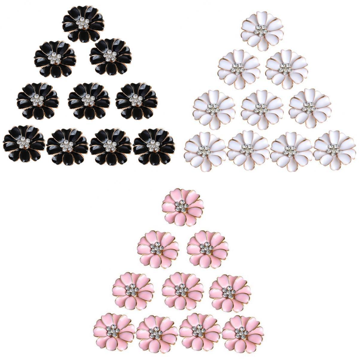 30pcs Metal Flower Rhinestone Buttons Flatback Embellishment Decoration