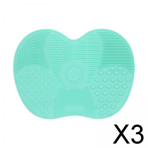3xMakeup Brush Cleaner Pad Apple Shape Scrubber Mat for Eyeshadow Brush Travel Green