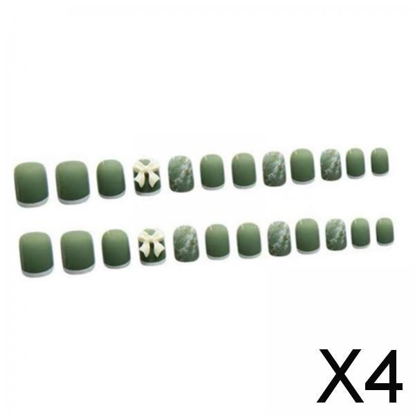 4xPress on Nails with Adhesive Tabs and Nail File 24 Fake Nails for Women Green