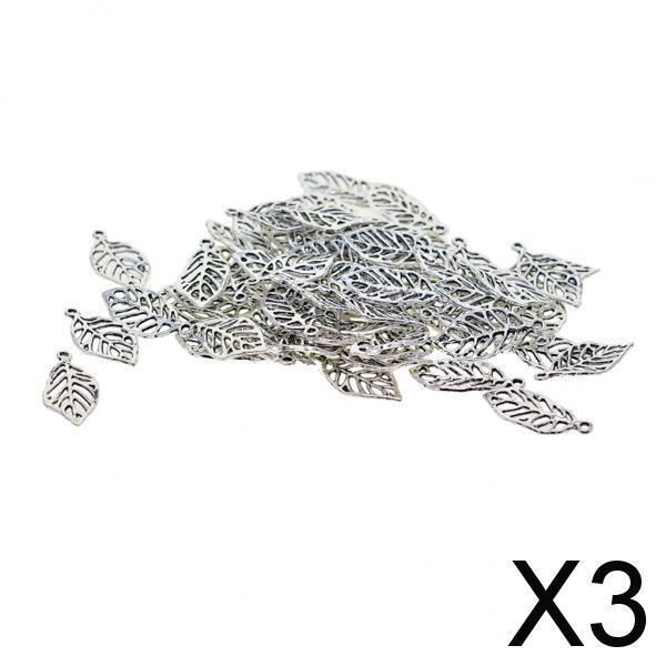 3x50 Pieces Filigree Leaf Charms Pendant Jewelry DIY Making Tibet Silver