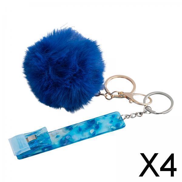 4xCredit Card Puller ATM Keychain Card Clip for Long Nails Picker Card Grabber Blue with Hairball