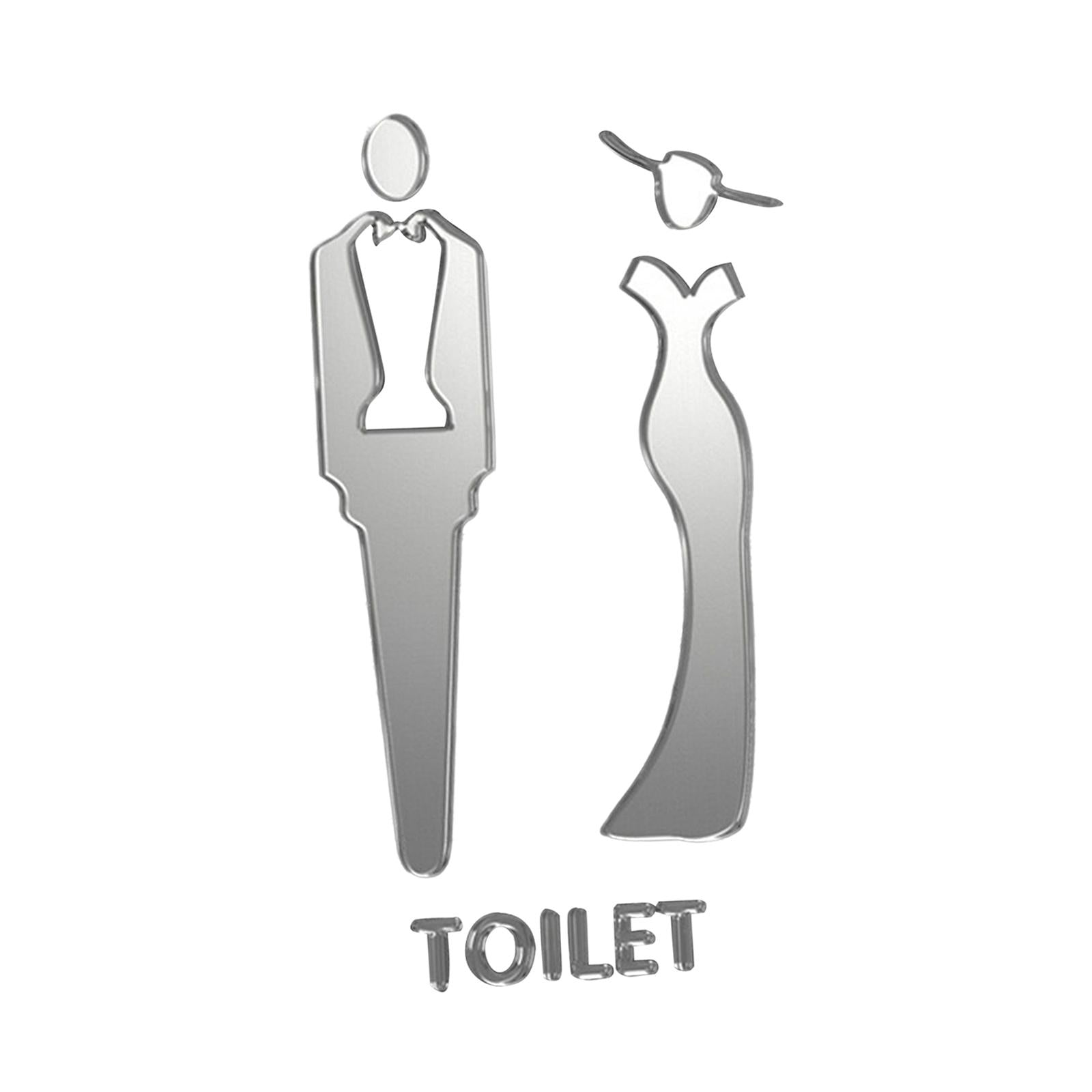 Male and Female Bathroom Door Signage Decor Unisex Acrylic for Business Silver