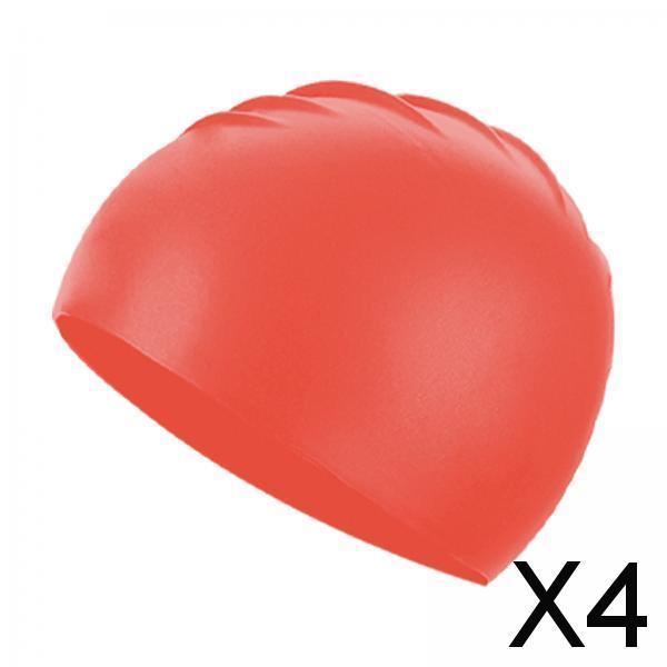 4xSilicone Swim Caps Pool Swim Nonslip Swimming Caps for Youth Unisex Training Red