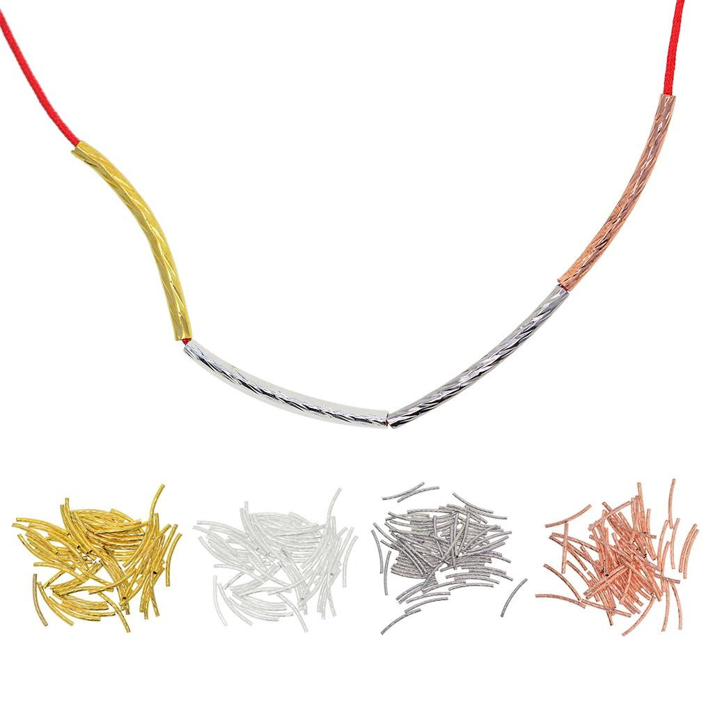 200 Pieces 4 Colors Engraved Curved Tube Noodle Beads Jewelry Making 25x2mm