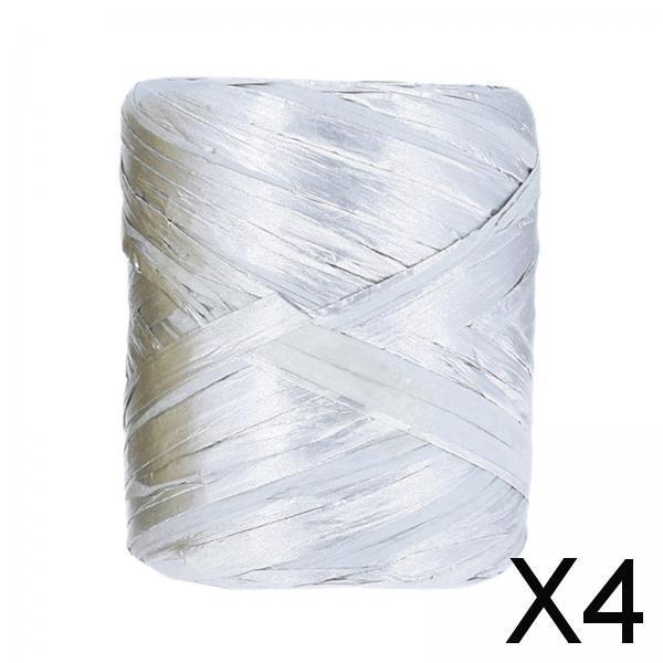 4xRaffia Paper Ribbon Packing Paper Twine Ribbon for Packing Wrapping Bouquets Argent