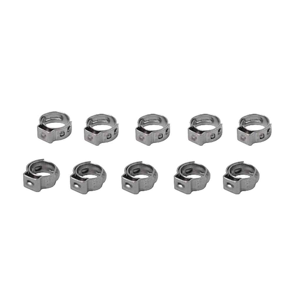 10 Pieces Single Ear Stainless Steel Hydraulic Fuel Hose Clamps 8.8mm-10.5mm