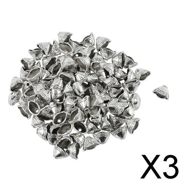 3x100 Pieces Beads Cap Tassel End Cap Jewelry Making Findings Antique Silver
