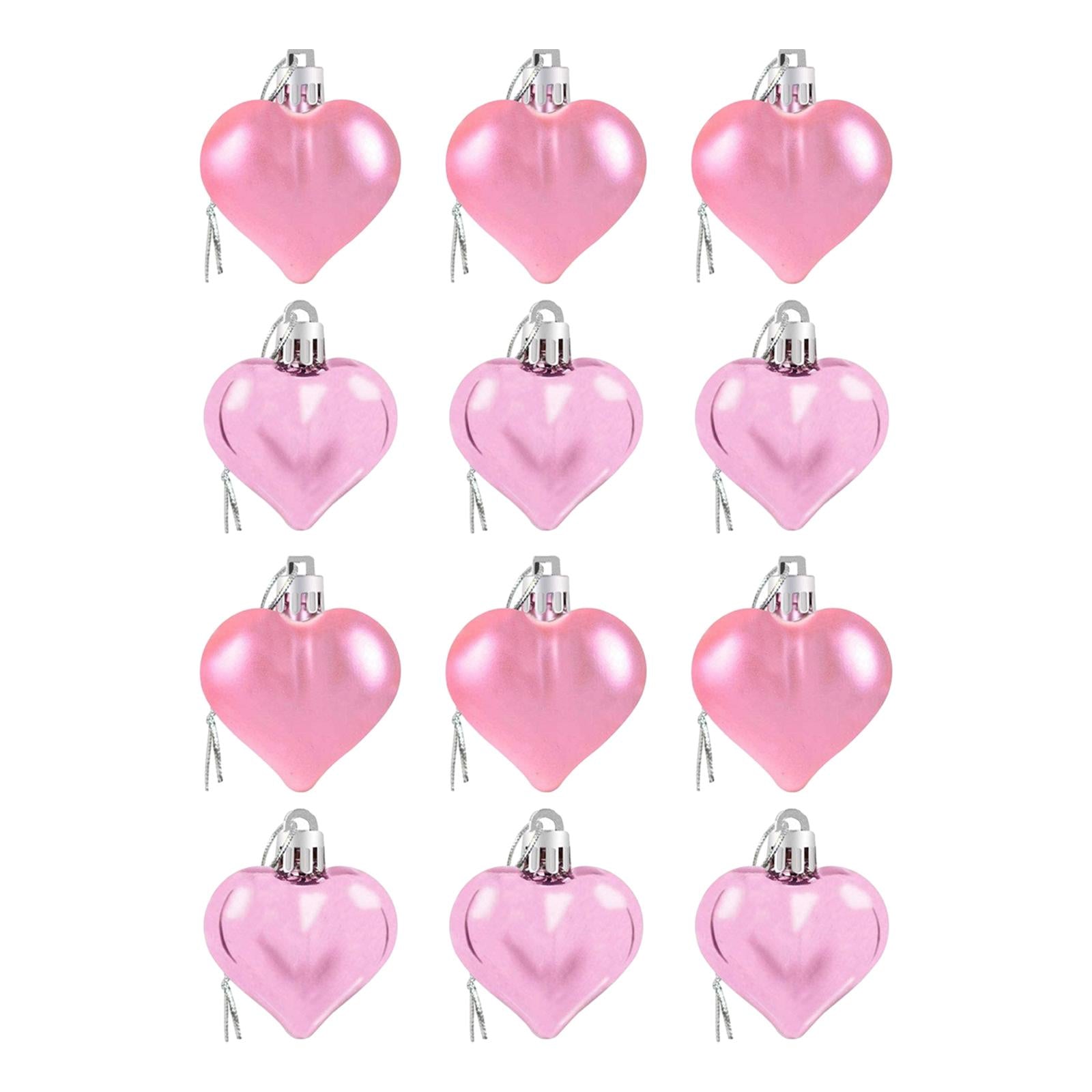 12 Pieces Valentines Day Decor Heart Ornaments Romantic Heart Shaped Baubles pink