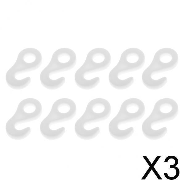 3x10Pcs/set Fasten Hook for Tent Awning Tie Rope Bungee Cord End 3.6cm White