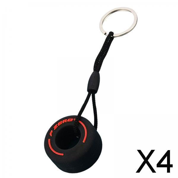 4xTire Key Chains Bag Charm Rubber Keyfob Mini Keyring for Car Accessories Men Red