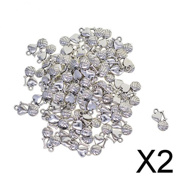 2x50Pc Beaded Tibetan Silver Love Shape Charms Pendant Jewelry Findings Making