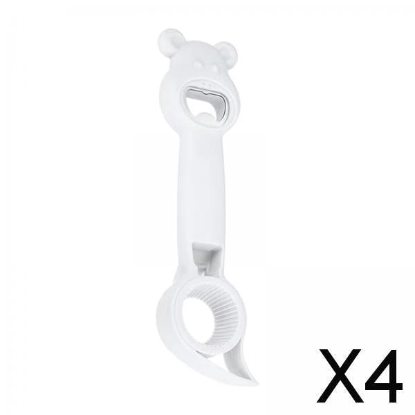 4xBottle Opener Kitchen Tools Comfortable Grip for Jelly Jars Wine Lid Remover white