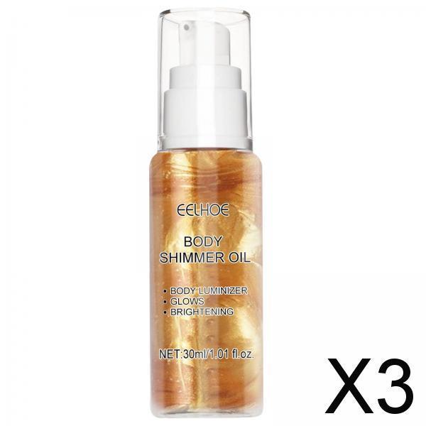 3xBody Shimmer Oil Multipleuse Moisturizing Glitter Waterproof for Make up 30G Golden