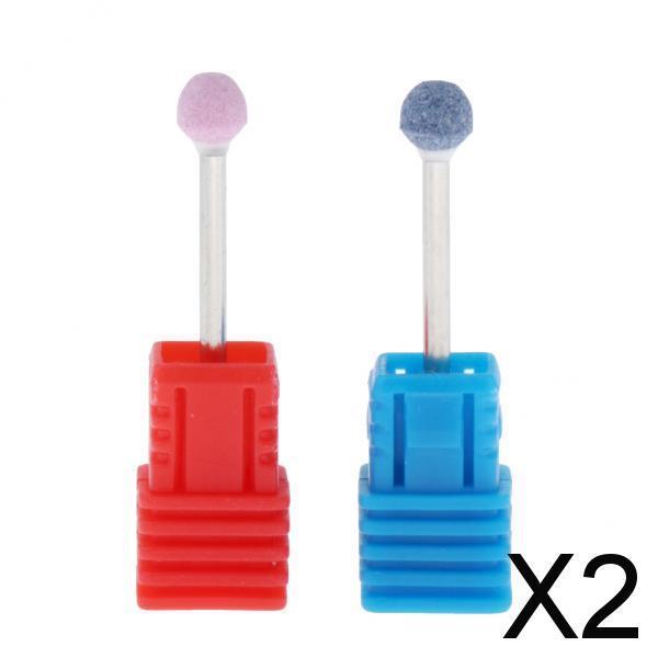 2x2x Nail Drill Bits Ball Head Quartz Rotary Burrs Cuticle Clean Manicure Bit Pink+Blue