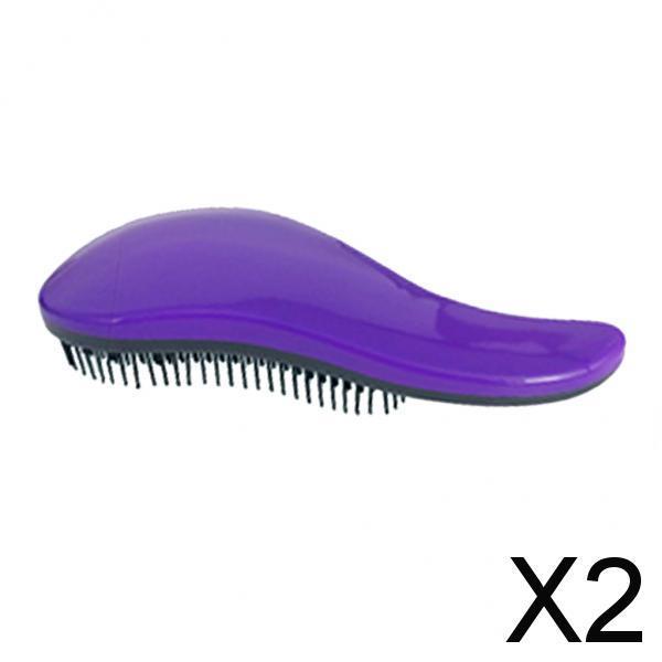 2xHair Brush Free Hair Combs Unique Handle Detangling Comb Purple