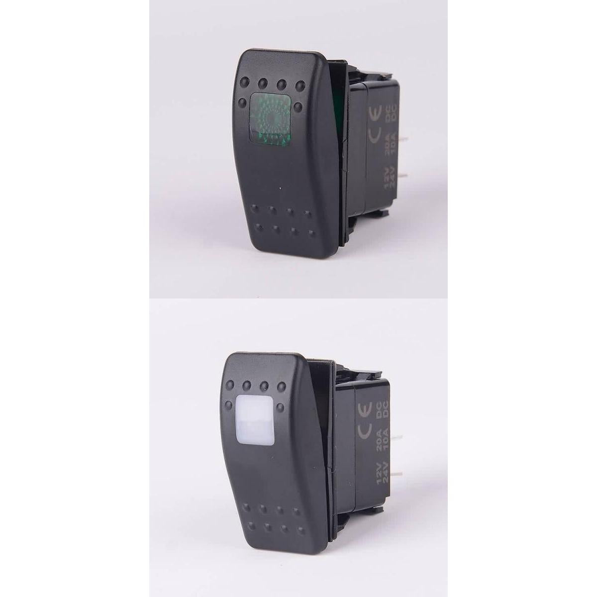 10 Pieces Car Boat 12V 20A Bar Rocker Toggle Switch for White & Green Light