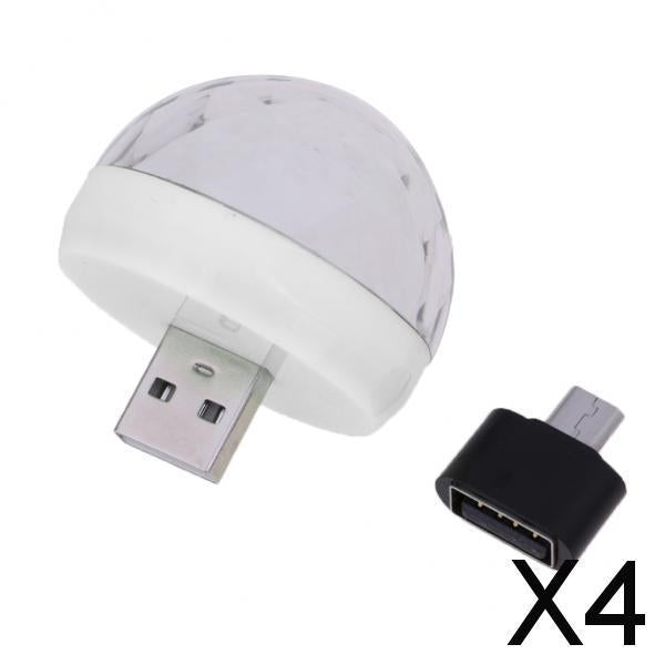 4xMini USB Stage Disco Light Voice Control Magic Ball Lamp RGB LED Bulb White