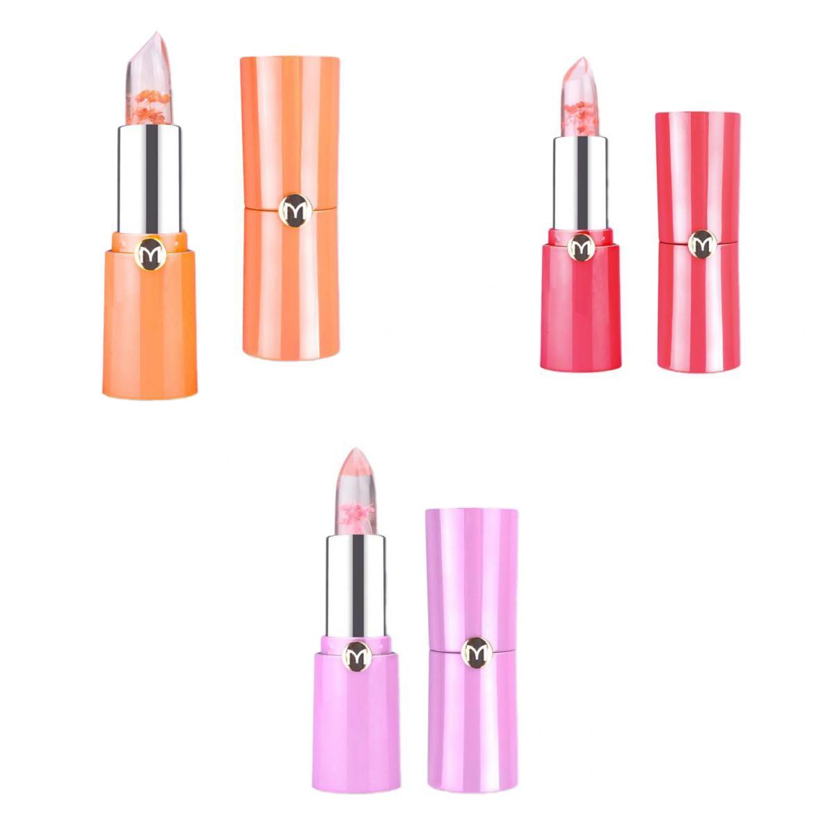 Clear Jelly Temperature Change Color Lipstick Flower Inside Pink Shade Set