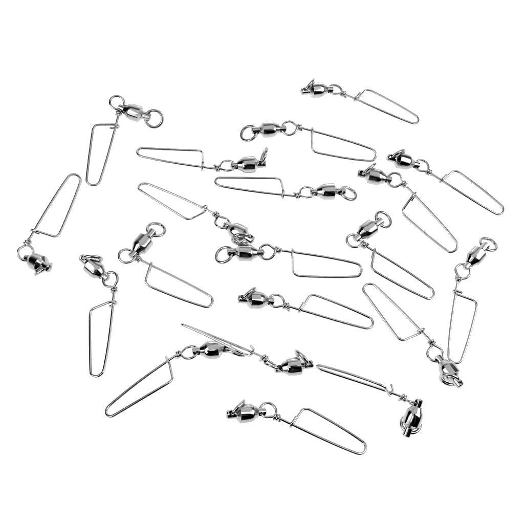 20pcs Fishing Ball Bearing Swivel with Coastlock Snap Fishing Connector 6#