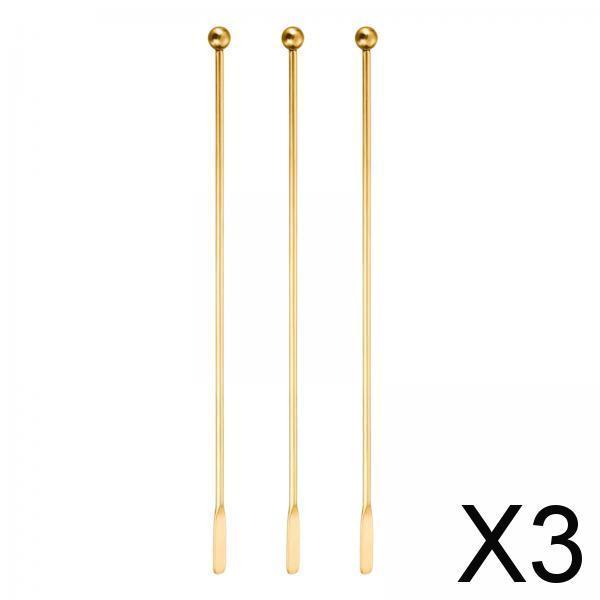 3x3Pcs Cocktail Stirrers Coffee Beverage Stir for Wine Making Brewing Bar Golden