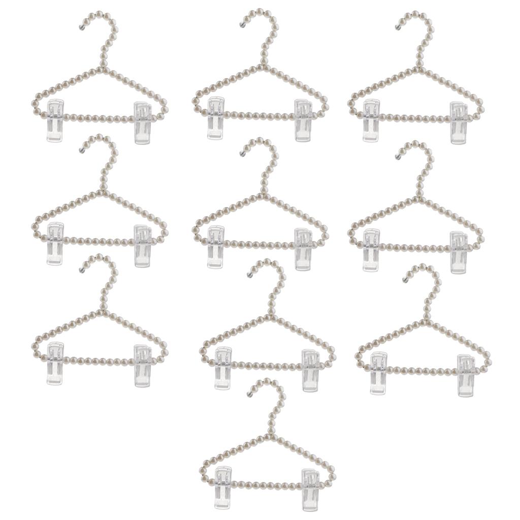 10Pcs 20cm Pearl Beaded Clothes Hanger Trousers Dress Holder with Clip White