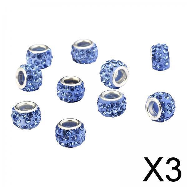3x10pcs European Spacer Beads Rhinestone Bracelet Jewelry Findings Blue