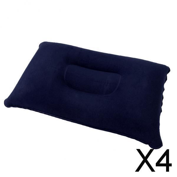 4xInflatable Pillow Travel Air Cushion Camping Car Beach Head Rest Support 43x27cm Dark Blue