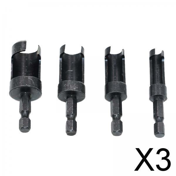 3x4 Pieces of Plug Wood Cutter Tool Set Hex Shank Drill Bit Set Carbon Steel