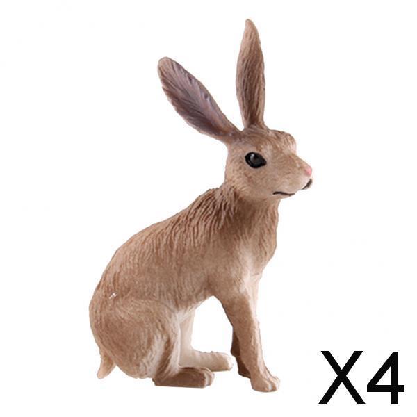 4xRealistic Rabbit Figurine Zoo Farm Animal Model Teaching Toys Tabletop Decor brown squatting
