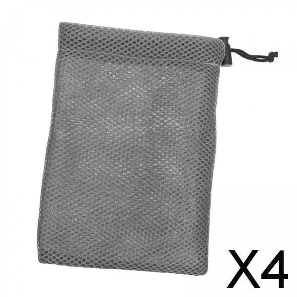 4xSmall Mesh Drawstring Bag Durable Mesh Bag for Cosmetics Golf Balls Swimming Gray