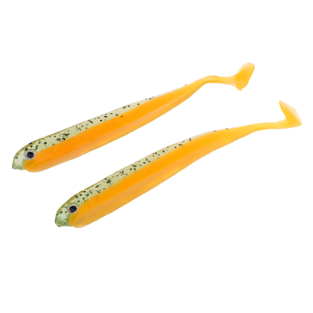 2pcs 3D Eye Fish Shaped Soft T Tail Fishing Lure Bass Trout Baits Orange