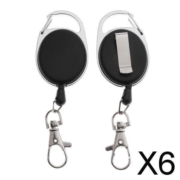 6x2 Pieces Retractable Keychain Key Ring Recoil Pull Reel Belt Clip